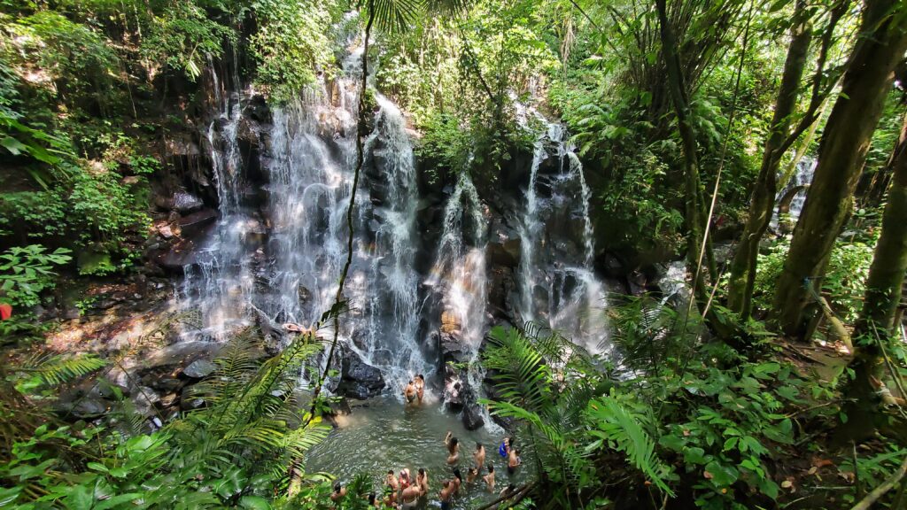 Tropical jungle waterfall and swimming hole in Indonesia
