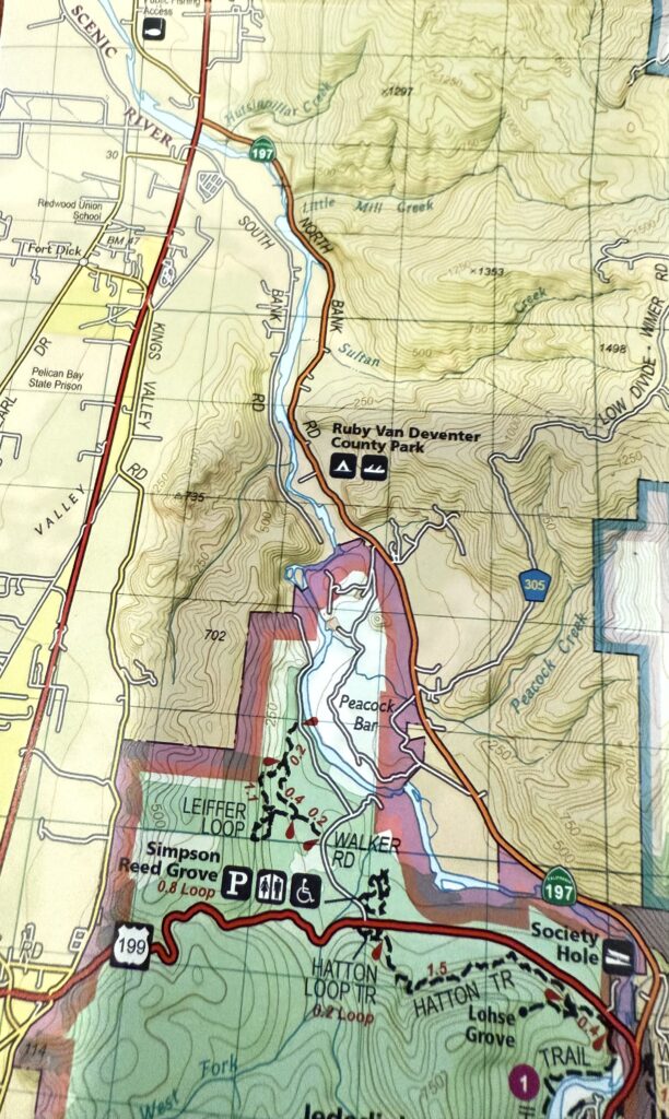 Topographic hiking map of Northern California used for planning travel routes and itineraries