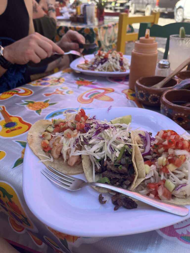 Street tacos with fresh toppings served at a restaurant in Sayulita, Mexico