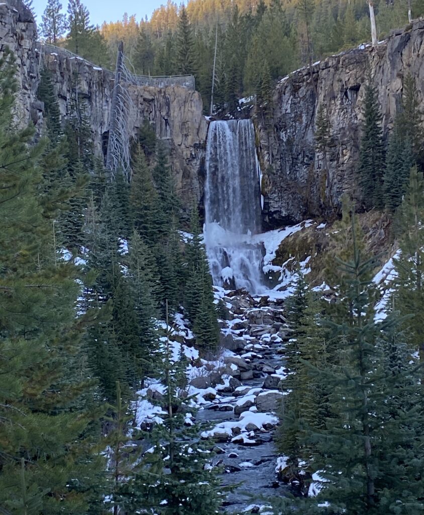 Tumalo Falls near Bend Oregon during spring snowmelt in the Oregon Cascades Range.
